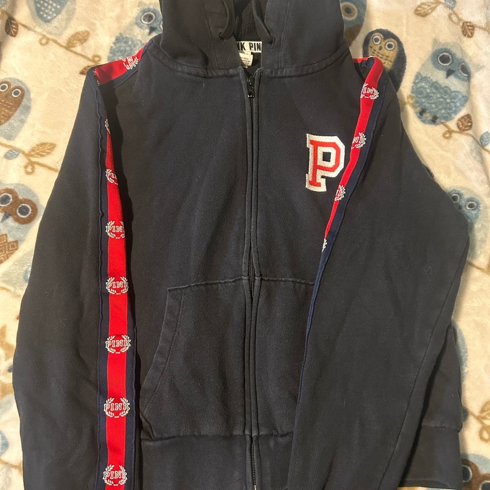 PINK Victoria's Secret Navy Hoodie with Red Accents